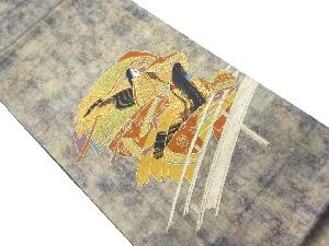 引箔屋敷に人物模様織出し袋帯